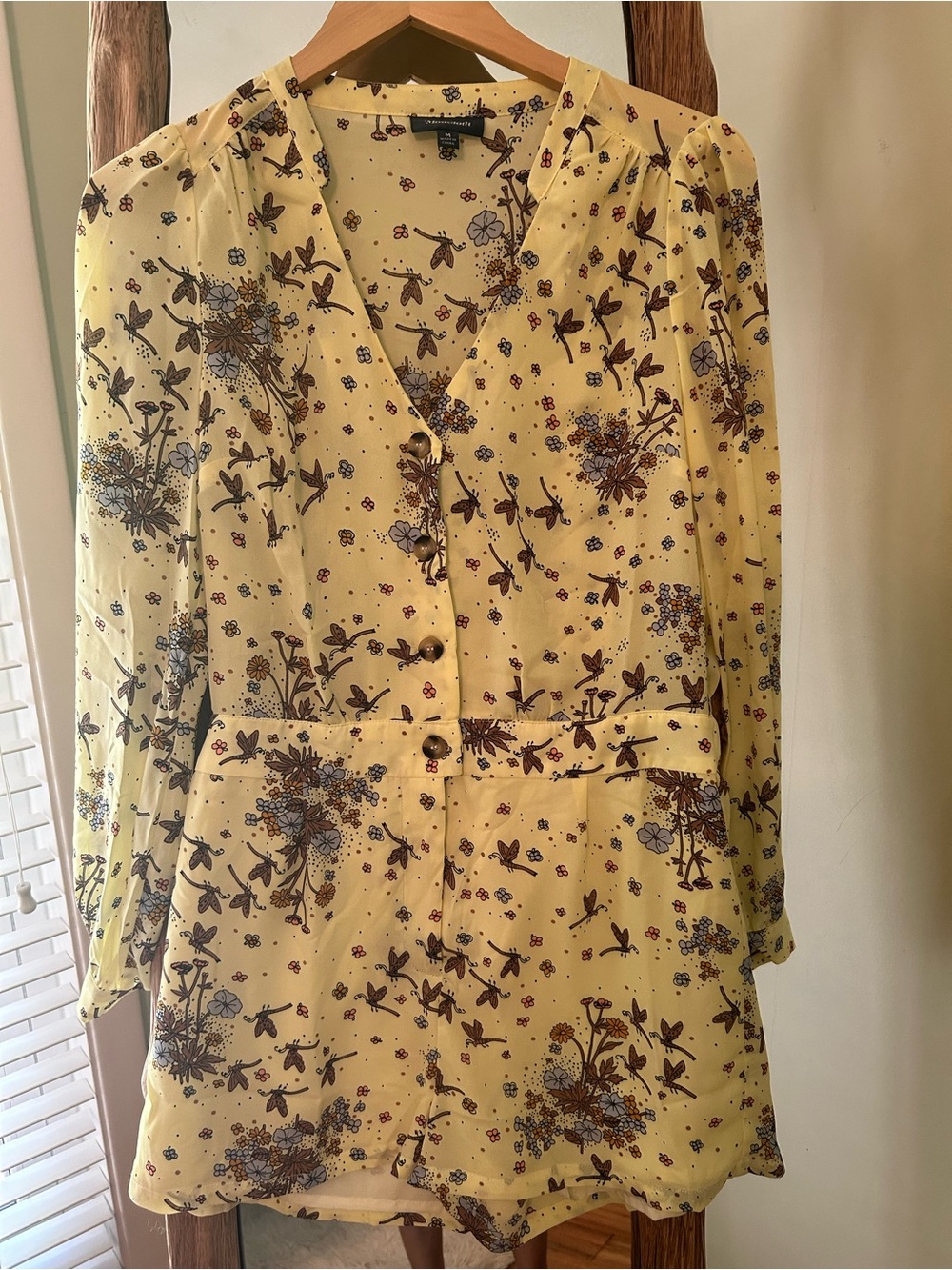 ModCloth Yellow Dragonfly Retro Floral Time to Suit Up Long Sleeve Romper - Picture 8 of 10